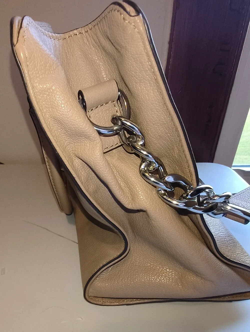 Michael Kors Nude/Tan Leather Satchel with Gold Hardware